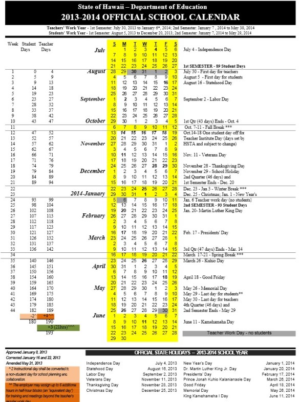 Doe Calendar 2022 Hawaii Hawaii Doe Official School Calendar 2013-2014 | Maile's District 21 Blog